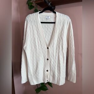 J. Crew Cream Cable Knit V-Neck Button Cardigan